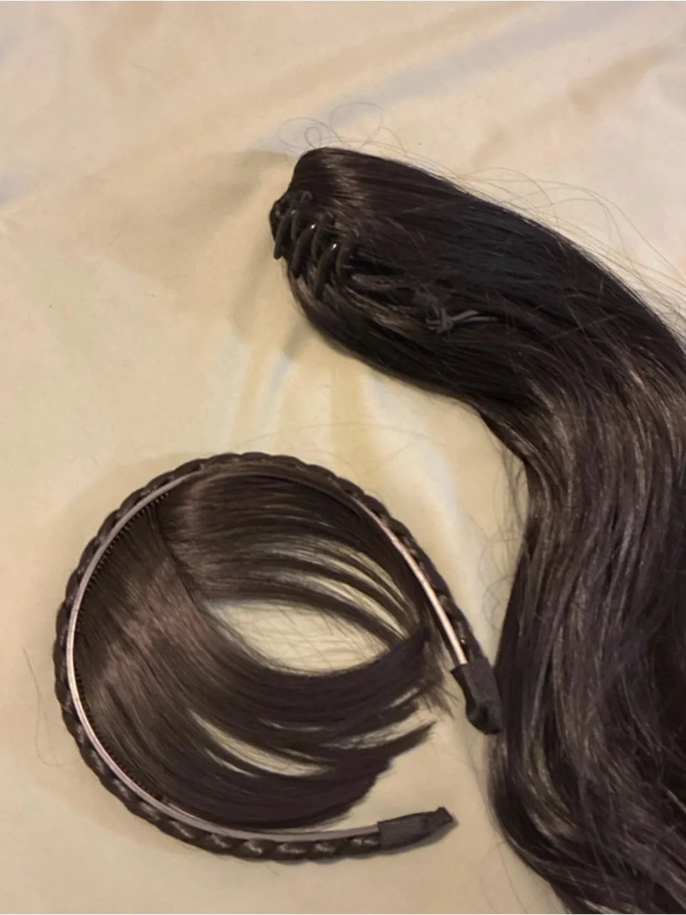 Black Clip-In Ponytail Extension with Braided Bangs Headband